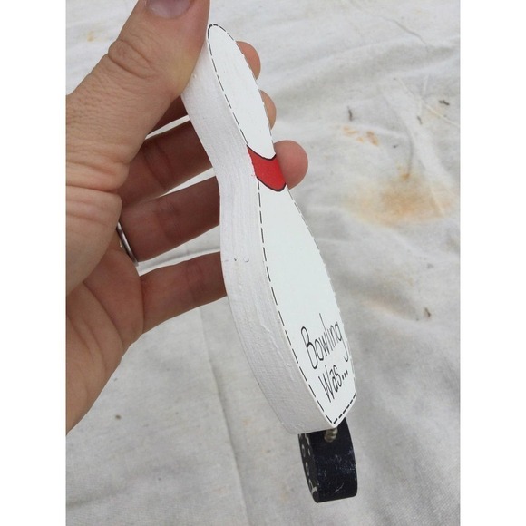 Vintage 6.5” Bowling magnet good bad wood rustic primitive farmhouse country - Picture 7 of 9